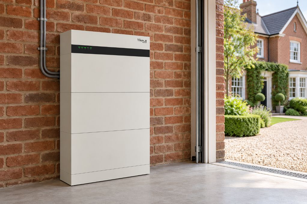 Home Battery in a British Villa Garage