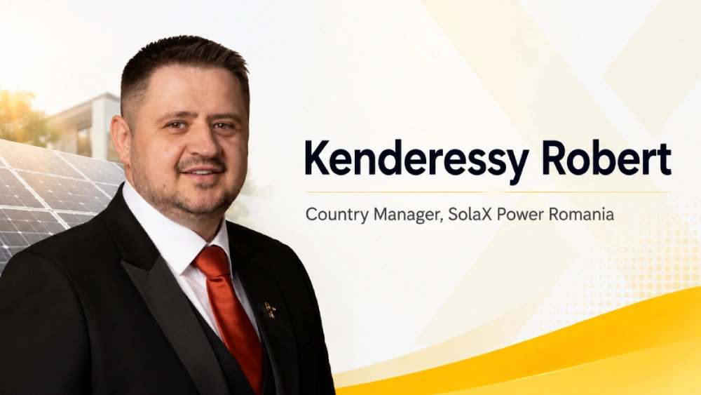 SolaX Power Romania Country Manager with solar PV background SolaX Power Romania Country Manager with solar PV background