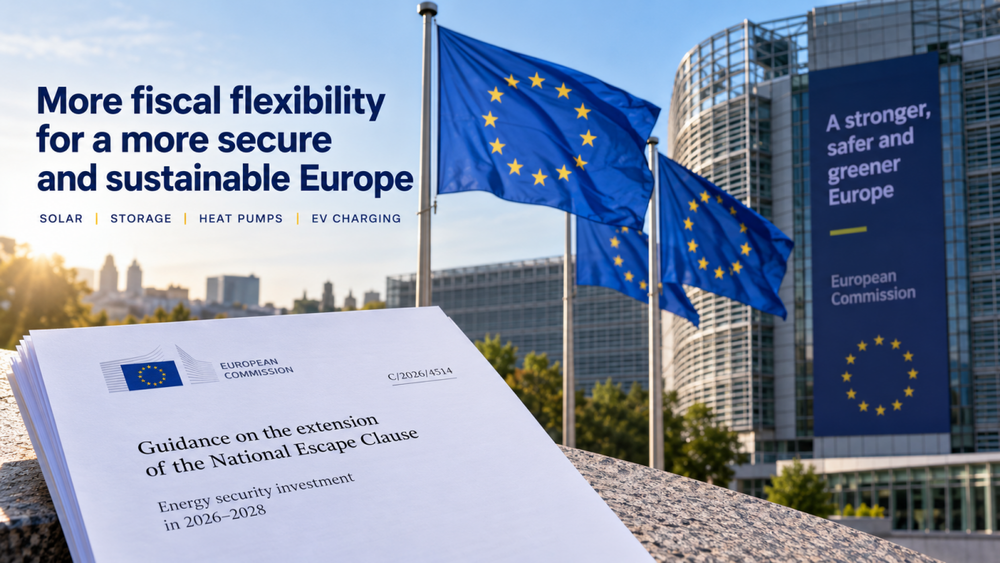 EU fiscal flexibility for solar, battery storage, heat pumps and EV charging under 2026–2028 energy security rules EU fiscal flexibility for solar, battery storage, heat pumps and EV charging under 2026–2028 energy security rules