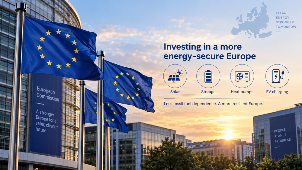 European Commission promotes solar, battery storage, heat pumps and EV charging for stronger EU energy security European Commission promotes solar, battery storage, heat pumps and EV charging for stronger EU energy security