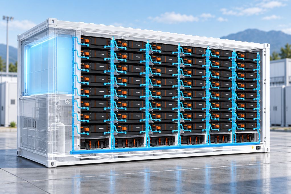 Containerized battery energy storage system with battery modules and BMS connections Containerized battery energy storage system with battery modules and BMS connections